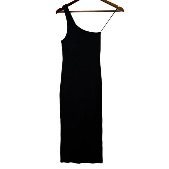 Zara Dresses & Skirts - ZARA Ribbed One Shoulder Bodycon Midi Dress Stretch Slimming Small Black #3675